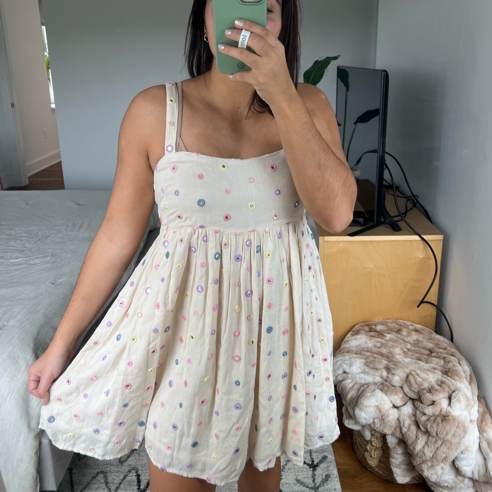 Lovers + Friends Cream Mini Dress with Multicolor Eyelet Dots